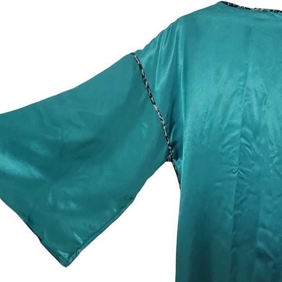 Victorias Secret Very Sexy Satin‎ Robe Small Teal Lace Animal Print Trim Silky - Picture 4 of 8